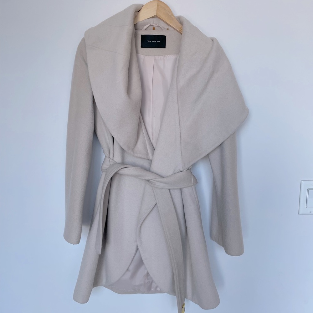 Wool Tahari Shawl Belted Coat S